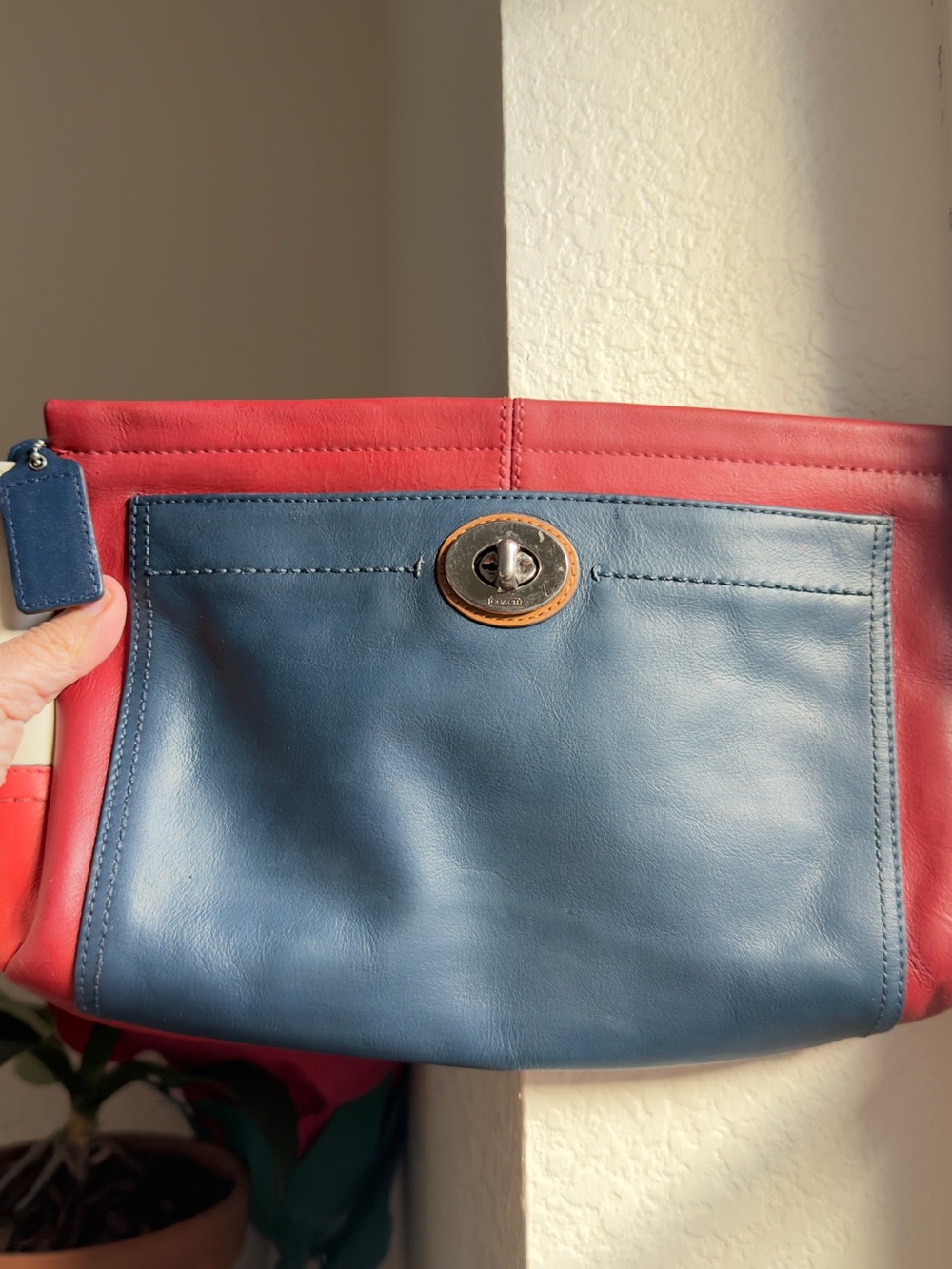 Coach Colorblock Leather Clutch Wristlet with Turn-Lock Detail